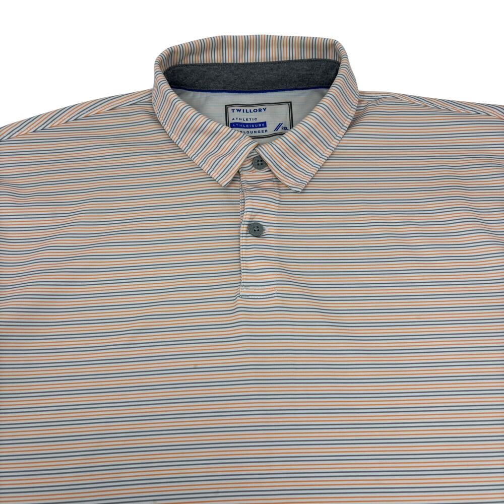 Twillory Mens 2XL Orange Gray Striped Athletic Short Sleeve Polo Shirt